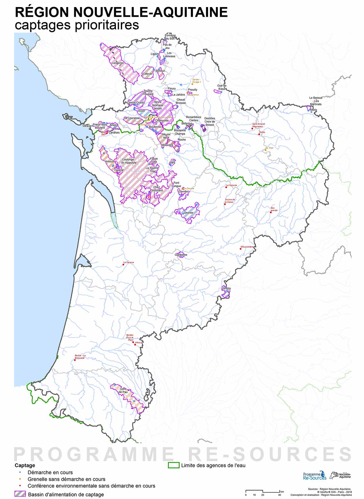 Carte des captages prioritaires en Nouvelle-Aquitaine 