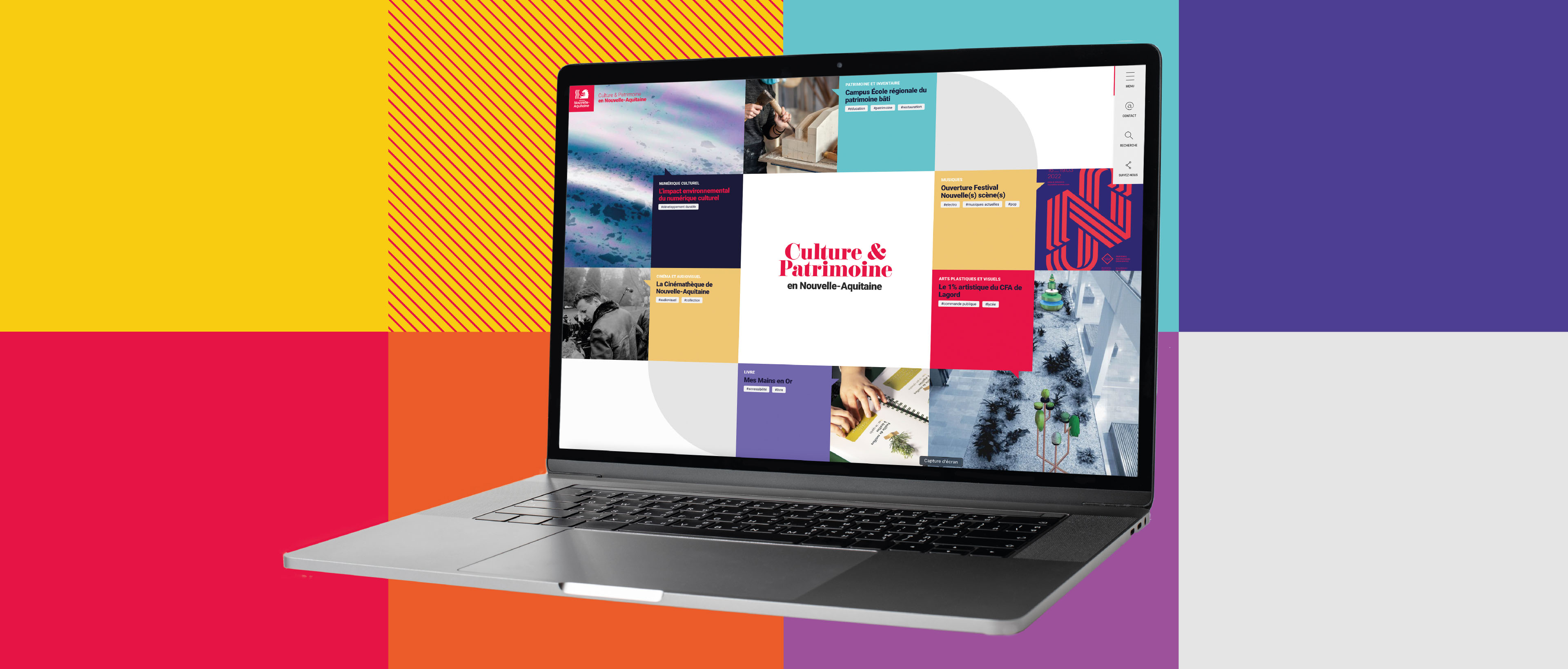 visuel avec ordinateur présentant la home page du portail culture
