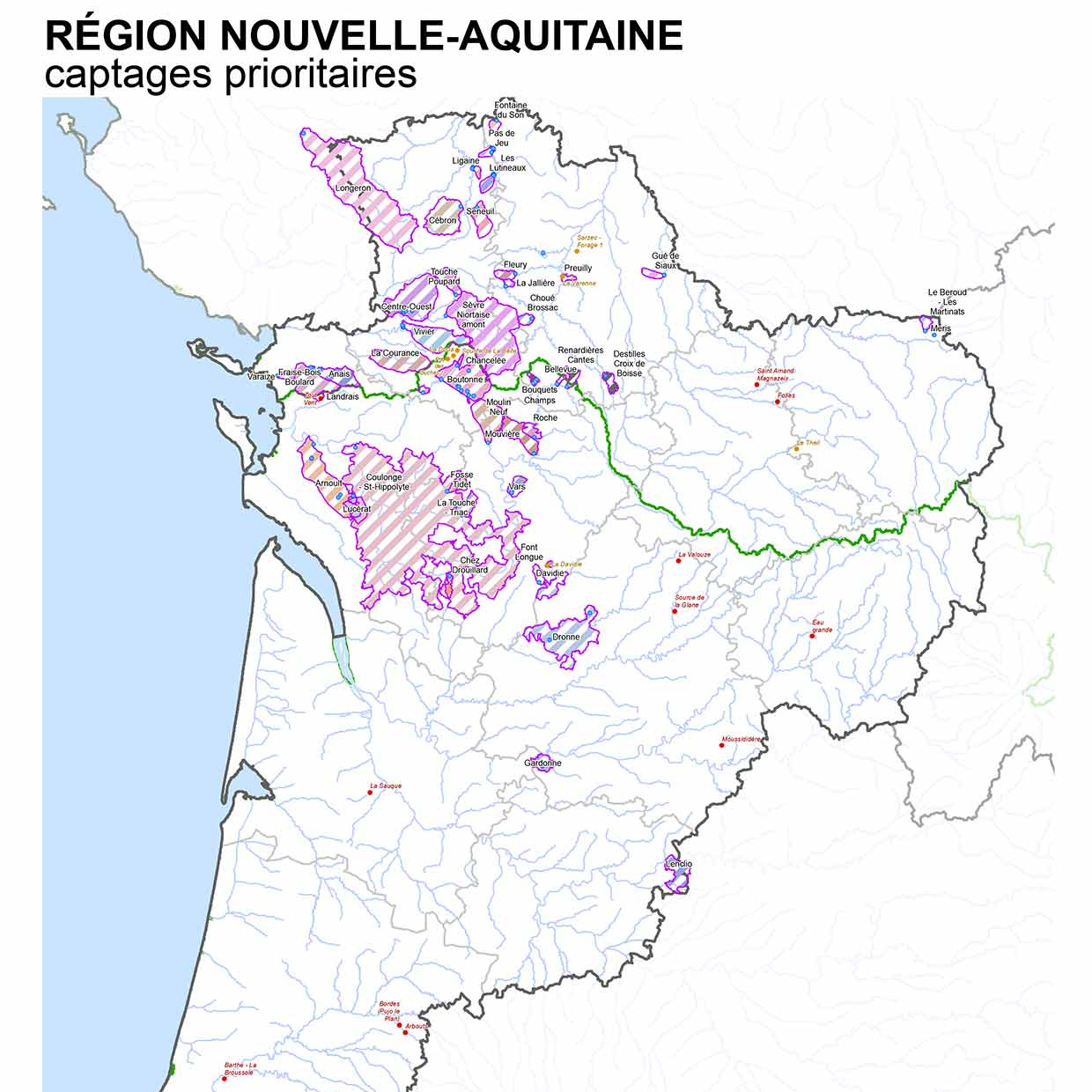 Carte des captages prioritaires en Nouvelle-Aquitaine 