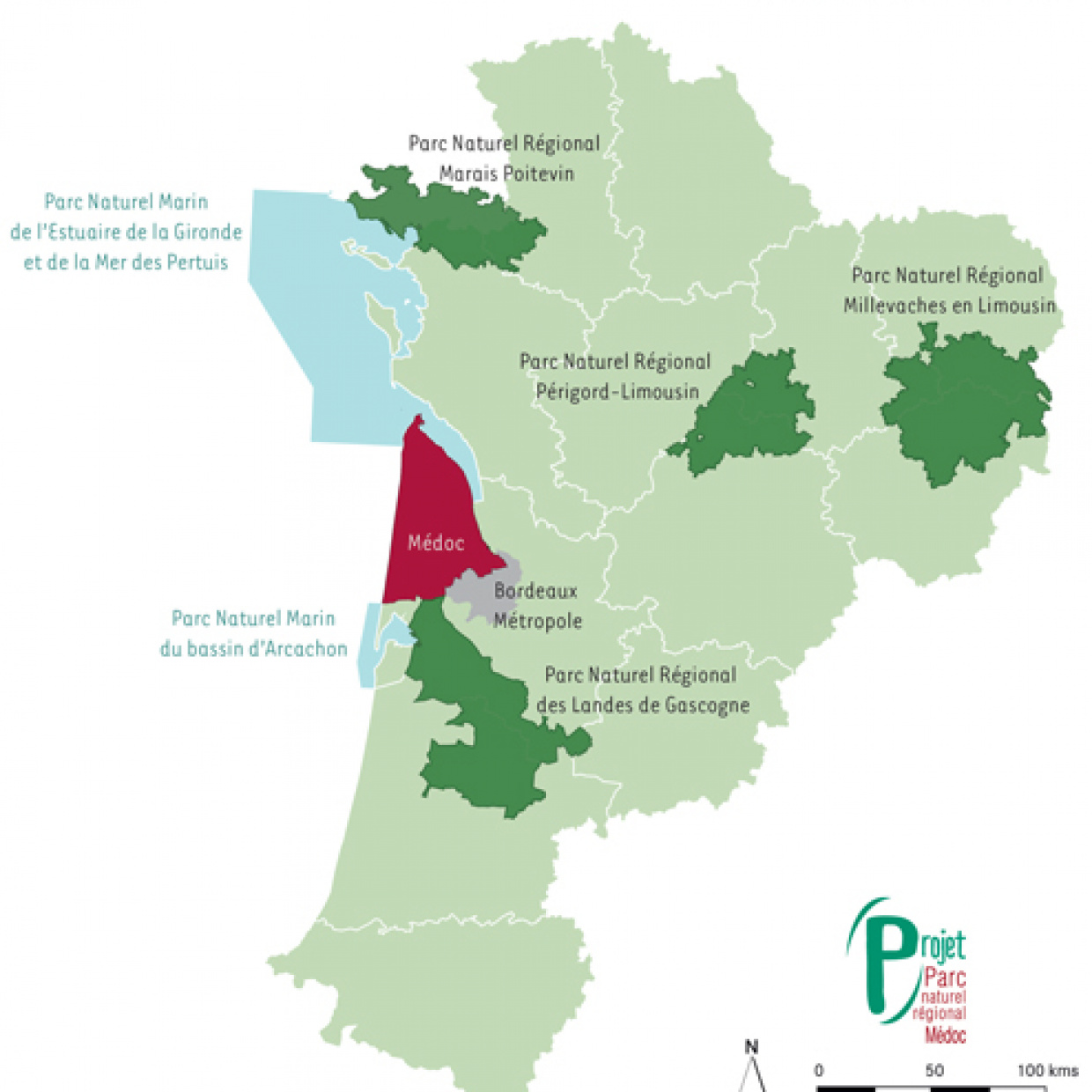 Carte des PNR de Nouvelle-Aquitaine