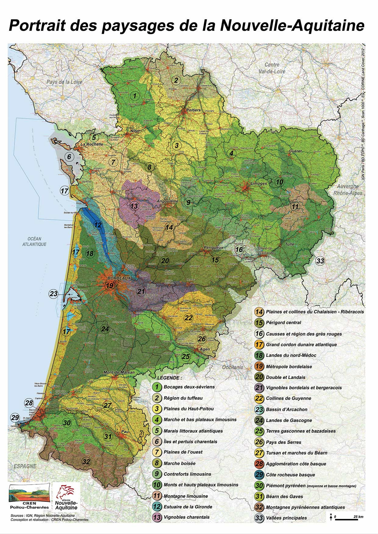 Carte des paysages de Nouvelle-Aquitaine