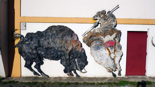 Détail de la fresque « La lidia » de Lydie Arickx